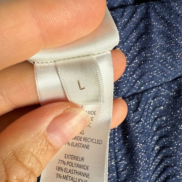 Milly Cabana Chevron Shimmer Pull On Pants Navy Silver Size L Beach Pool Resort - Picture 8 of 13